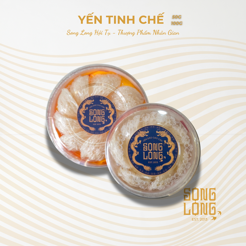 Yến Sào Song Long - Tổ Yến Tinh Chế Cao Cấp Sợi Dài (Hộp 50g - 100g) Tặng Đường Phèn & Táo Đỏ