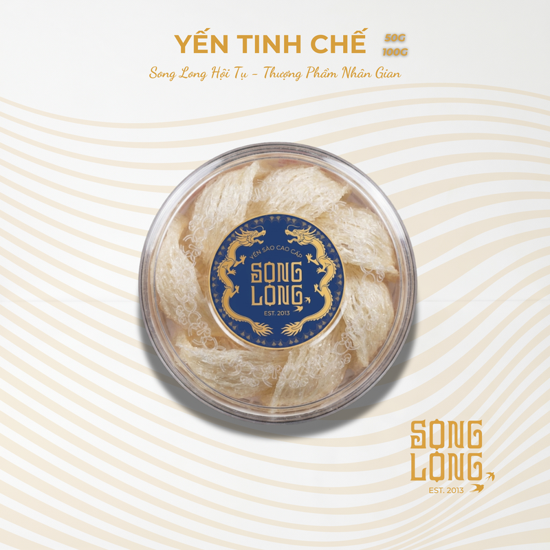 Yến Sào Song Long - Tổ Yến Tinh Chế Cao Cấp Sợi Dài (Hộp 50g - 100g) Tặng Đường Phèn & Táo Đỏ