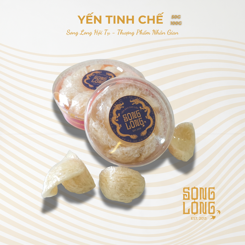Yến Sào Song Long - Tổ Yến Tinh Chế Cao Cấp Sợi Dài (Hộp 50g - 100g) Tặng Đường Phèn & Táo Đỏ