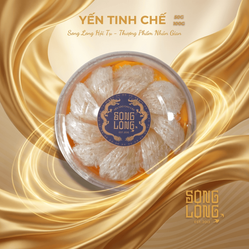 Yến Sào Song Long - Tổ Yến Tinh Chế Cao Cấp Sợi Dài (Hộp 50g - 100g) Tặng Đường Phèn & Táo Đỏ